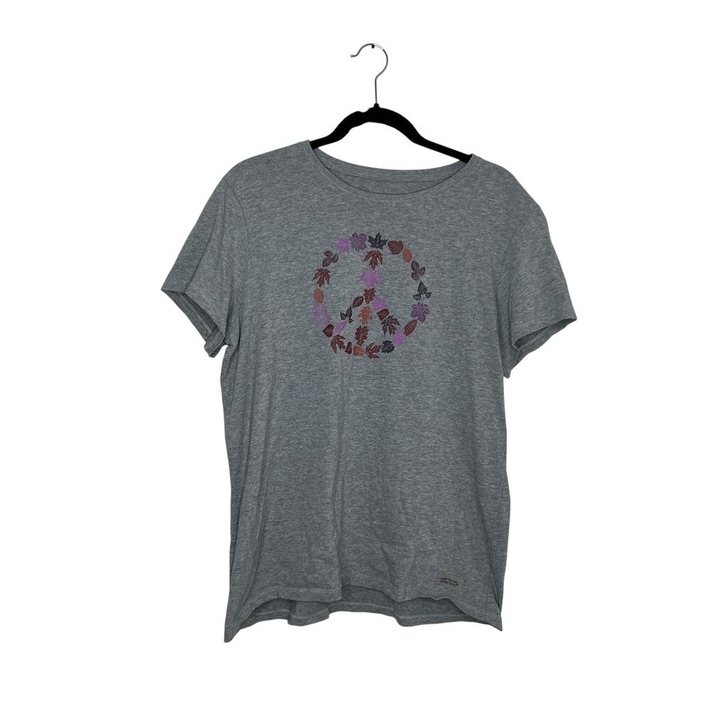 Life is Good Crusher Autumn Leaves Peace Sign Short Sleeve Shirt Size XL